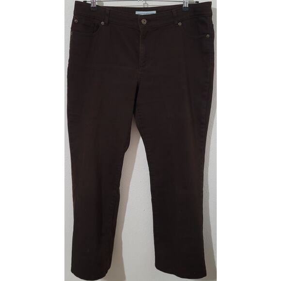 Chico's Platinum Brown Denim Jeans 2.5 Large 12 14 5 Pocket Design Boot Leg - Picture 1 of 4